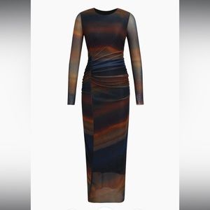 Zara full-length sheer dress | Small | tye-dye in neutral tones